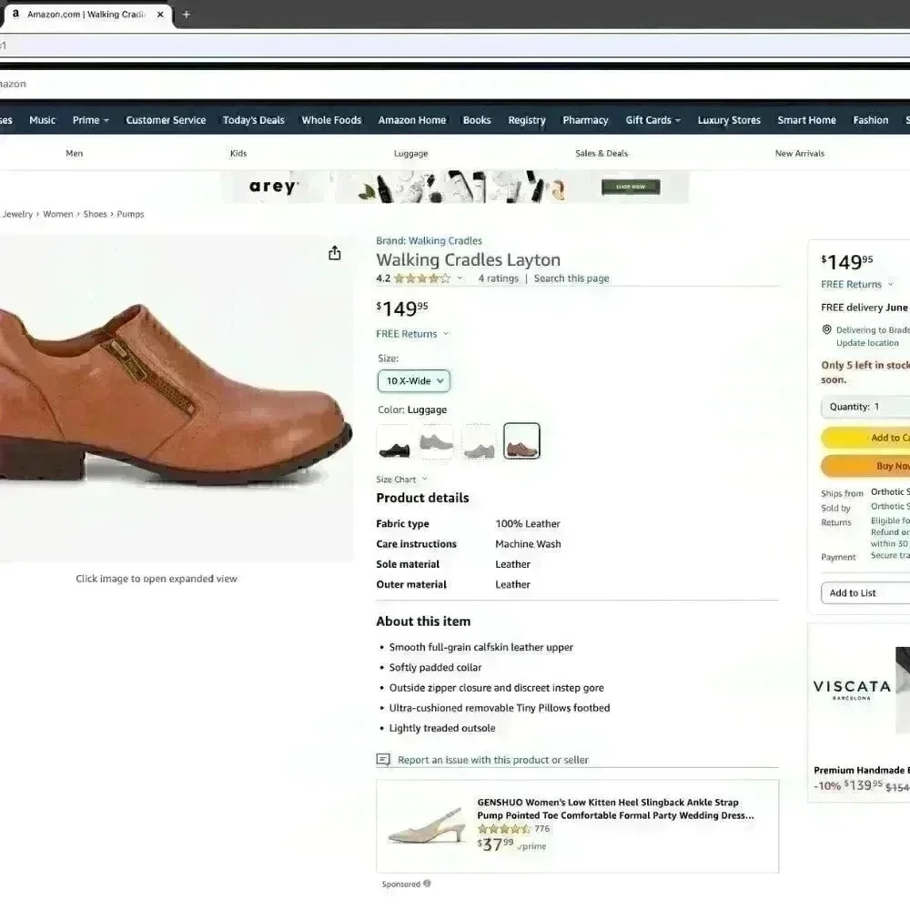 WALKING CRADLES WC LAYTON WOMEN SLIP-ON SHOES IN LUGGAGE NAPPA LEATHER SAVE $69. - Picture 2 of 11